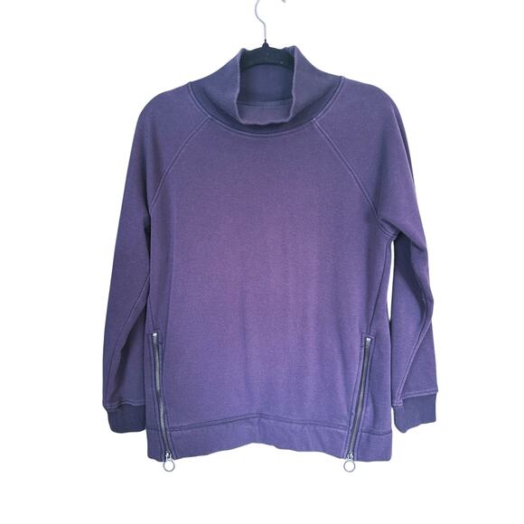 Athleta Cozy Karma Side Zip Fleece Funnel Neck Pullover Sweater Purple S Layer - Picture 4 of 8